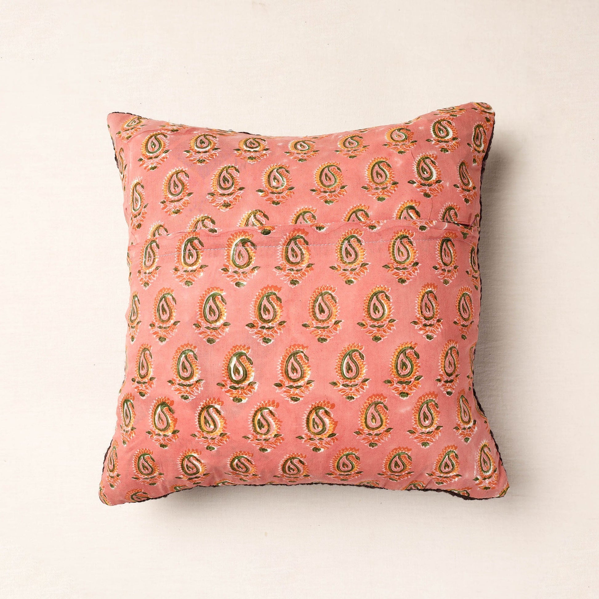 Blue - Bagru Block Printed Jute Cushion Cover (16 x 16 in)