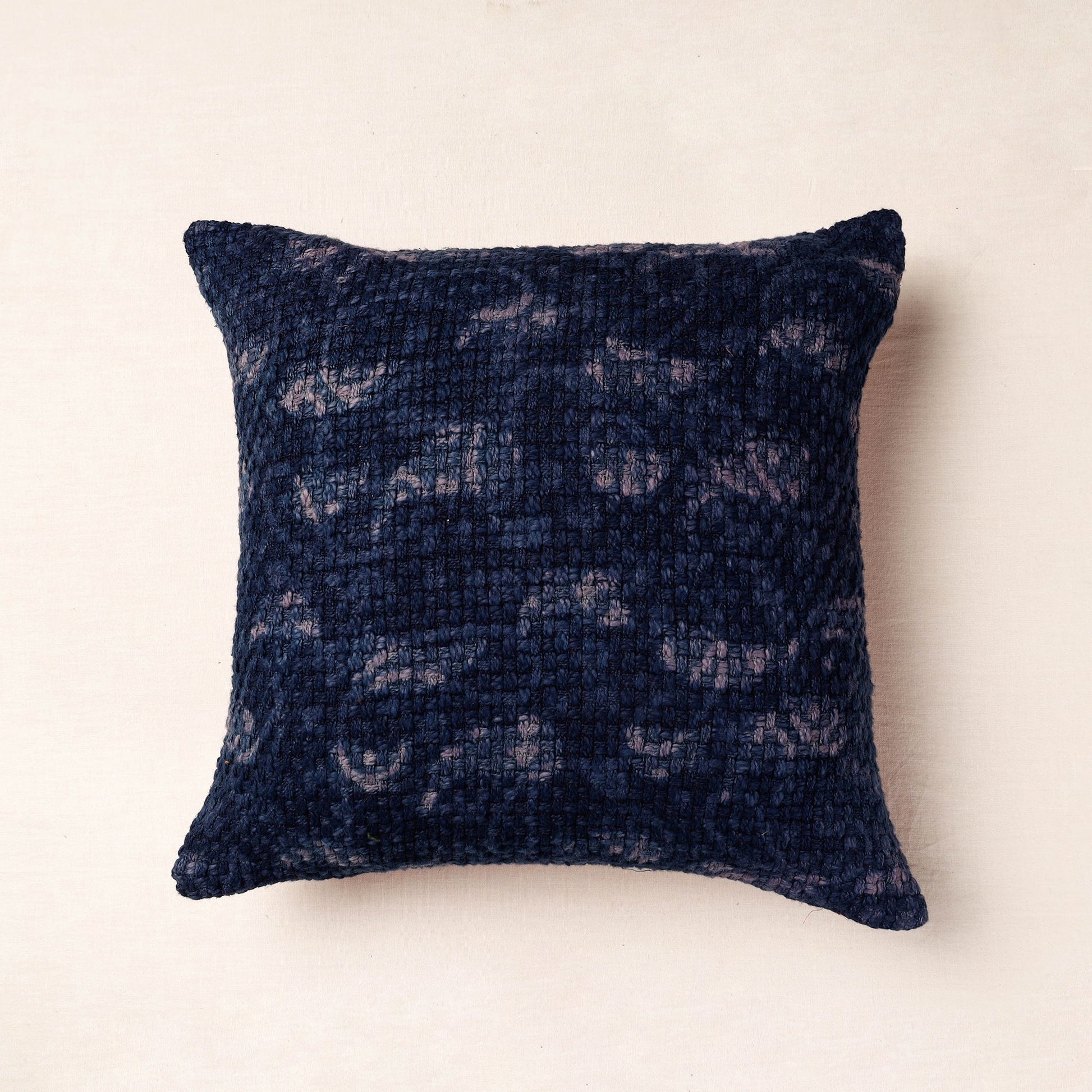 Blue - Bagru Block Printed Jute Cushion Cover (16 x 16 in)