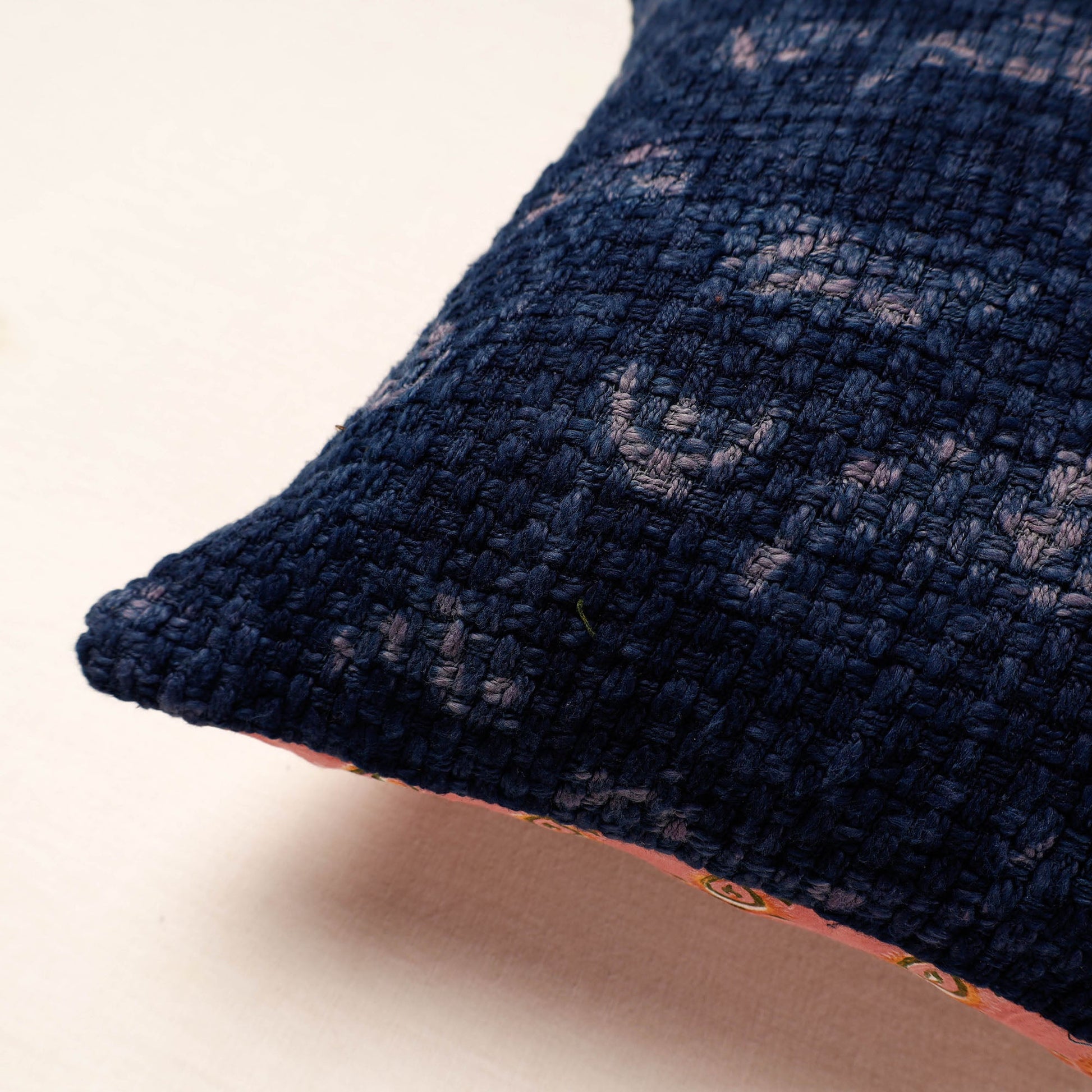 Blue - Bagru Block Printed Jute Cushion Cover (16 x 16 in)