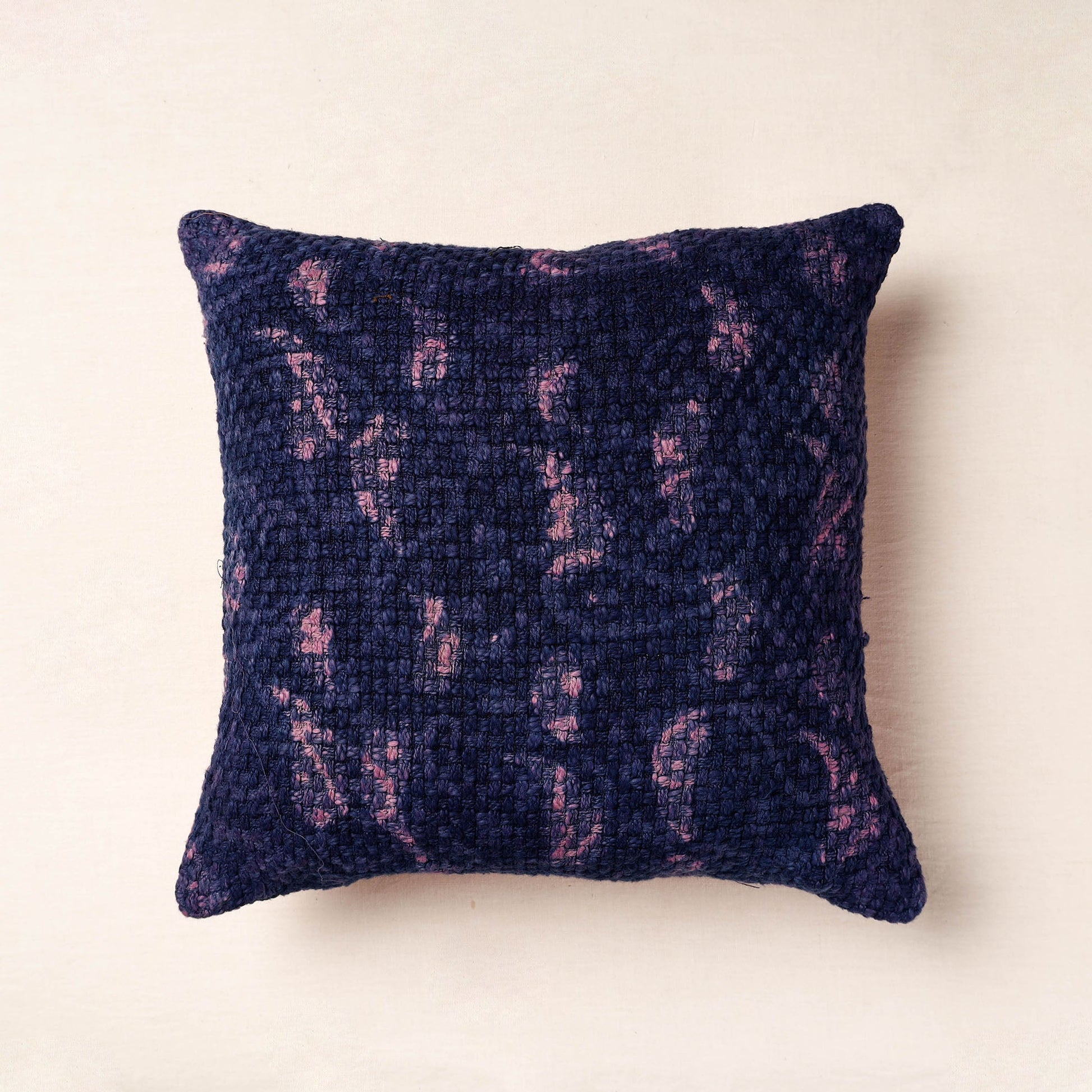 Blue - Bagru Block Printed Jute Cushion Cover (16 x 16 in)