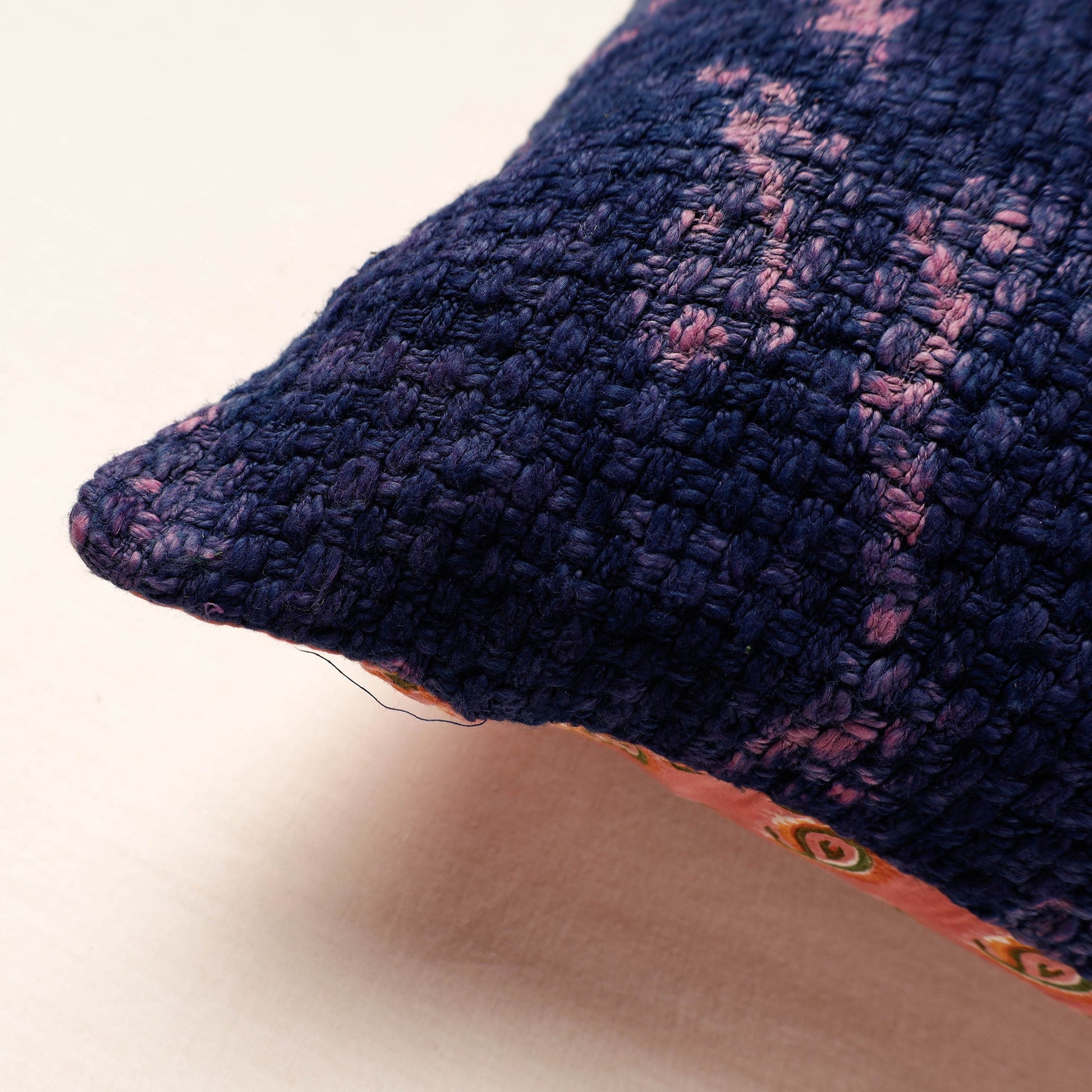 Blue - Bagru Block Printed Jute Cushion Cover (16 x 16 in)