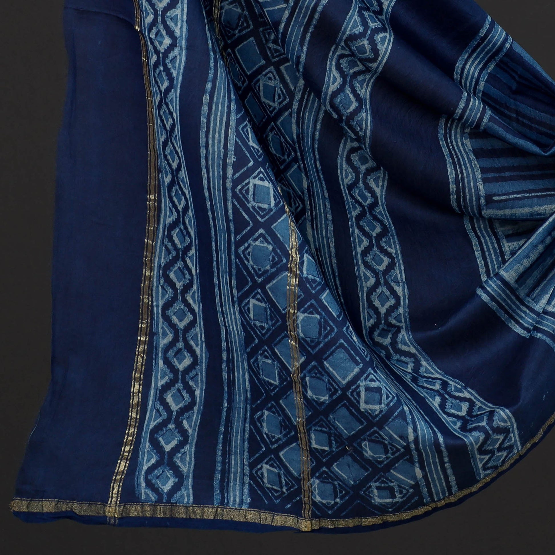 Blue - 3pc Akola Block Printed Chanderi Silk Suit Material Set