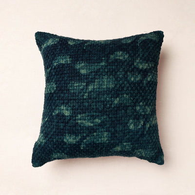 Blue - Bagru Block Printed Jute Cushion Cover (16 x 16 in)