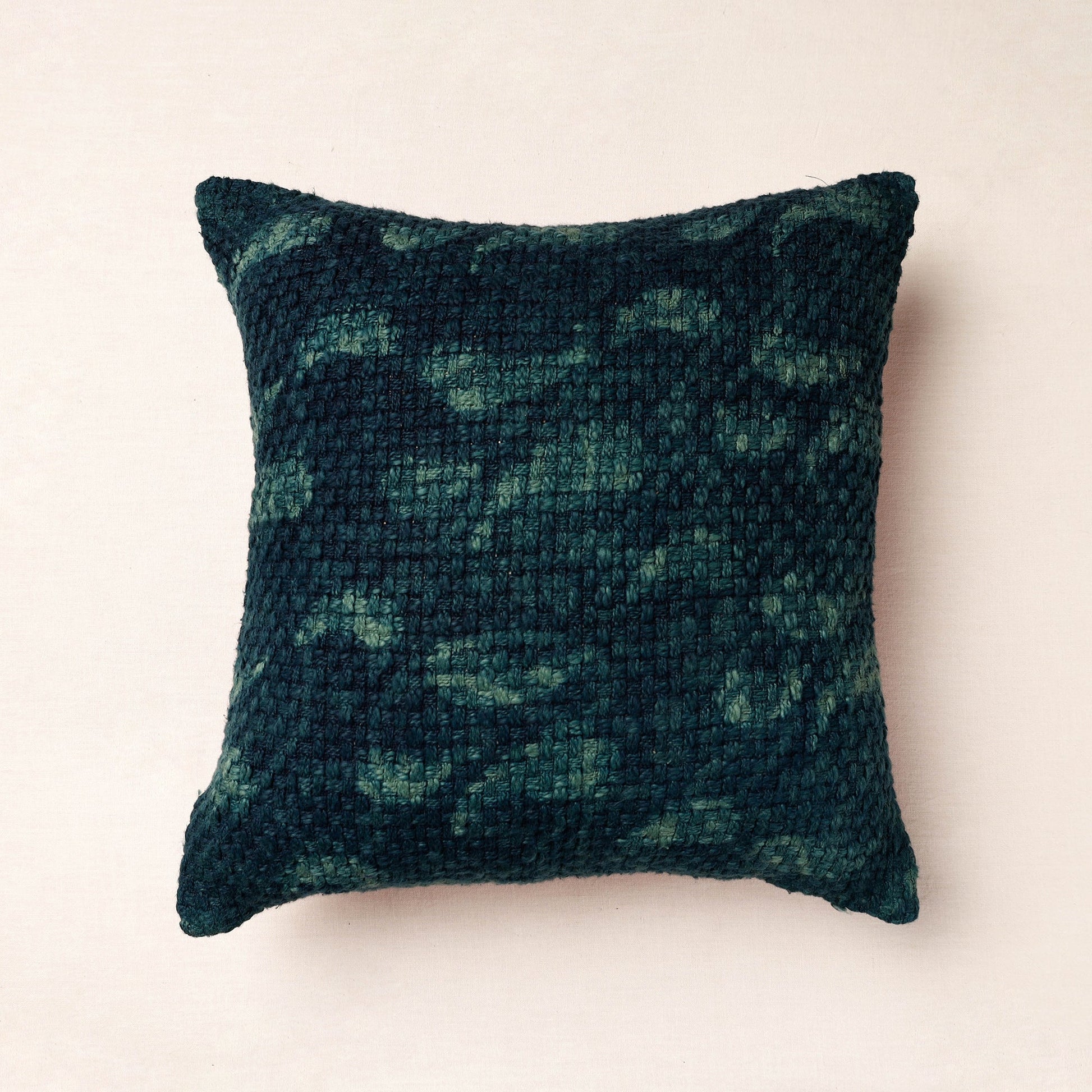 Blue - Bagru Block Printed Jute Cushion Cover (16 x 16 in)