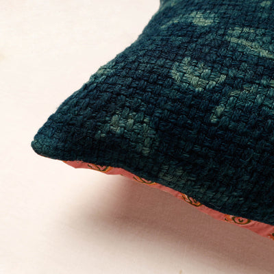 Blue - Bagru Block Printed Jute Cushion Cover (16 x 16 in)
