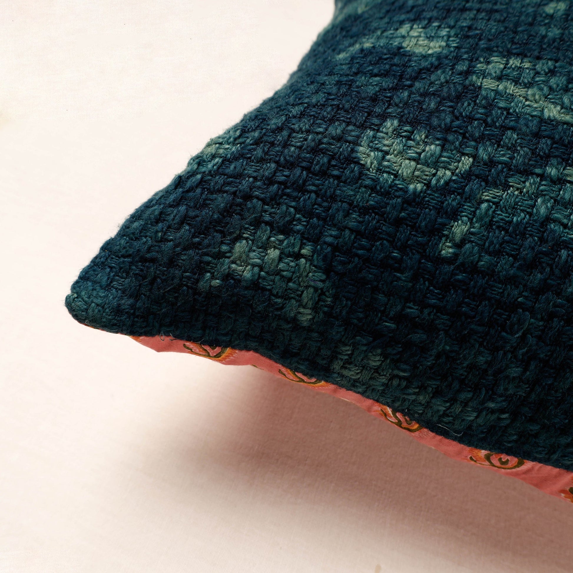 Blue - Bagru Block Printed Jute Cushion Cover (16 x 16 in)