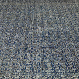Blue - Ajrakh Block Printed Kantha Work Cotton Double Bed Cover (105 x 90 in)