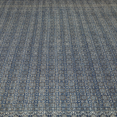 Blue - Ajrakh Block Printed Kantha Work Cotton Double Bed Cover (105 x 90 in)