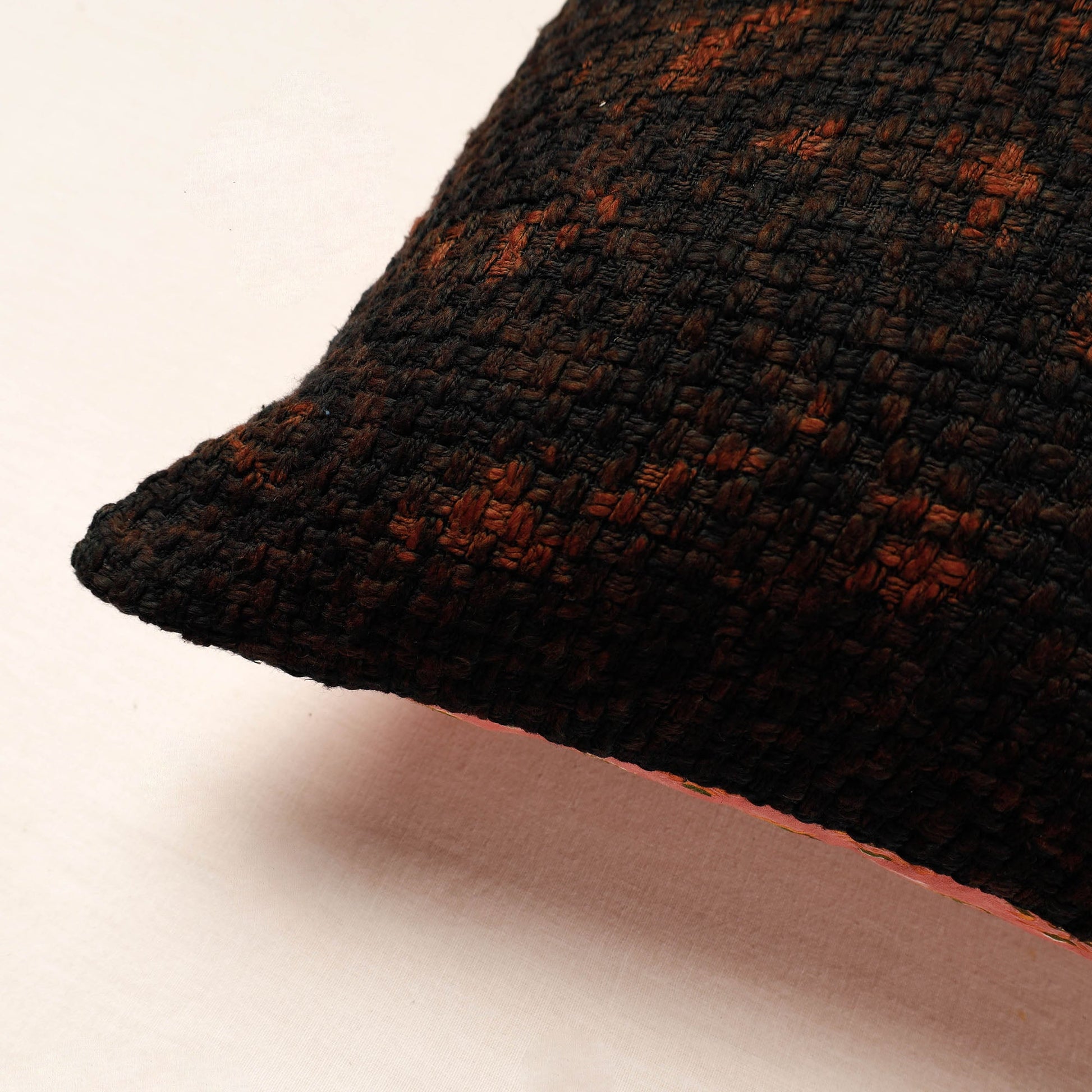 Black - Bagru Block Printed Jute Cushion Cover (16 x 16 in)