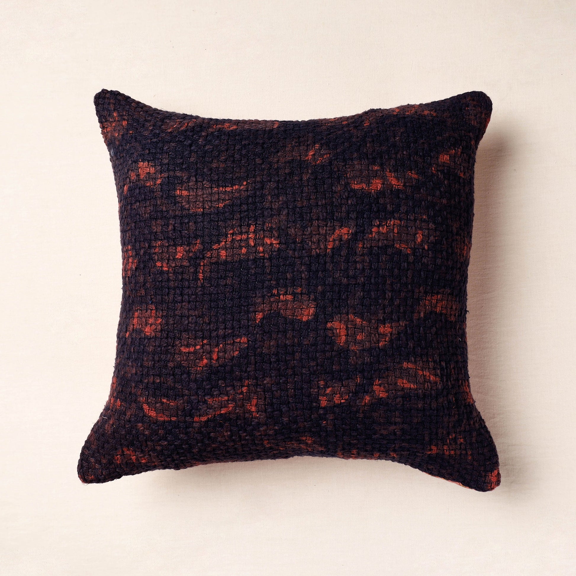 Blue - Bagru Block Printed Jute Cushion Cover (16 x 16 in)