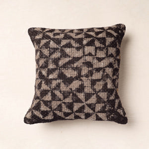 Brown - Bagru Block Printed Jute Cushion Cover (16 x 16 in)