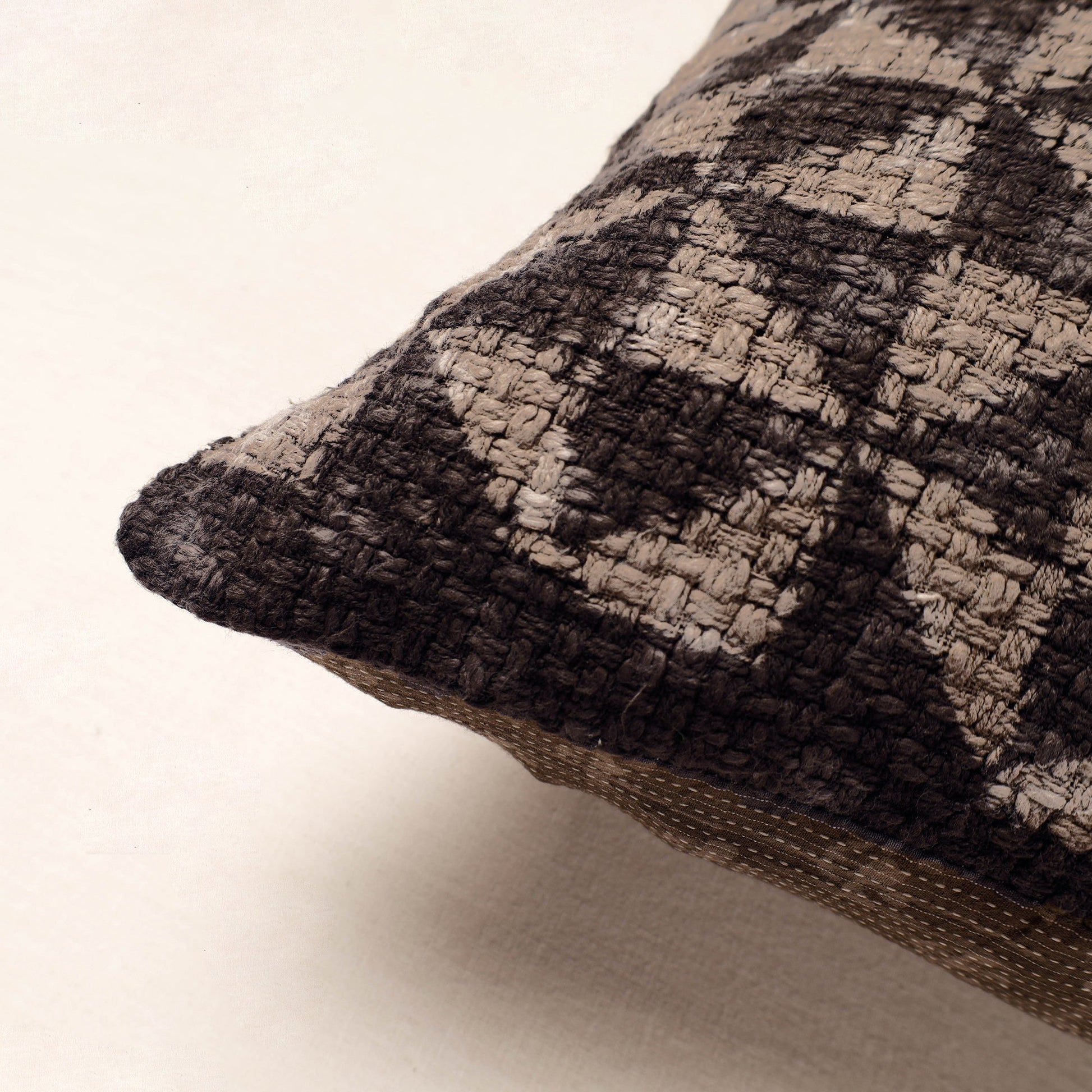 Brown - Bagru Block Printed Jute Cushion Cover (16 x 16 in)