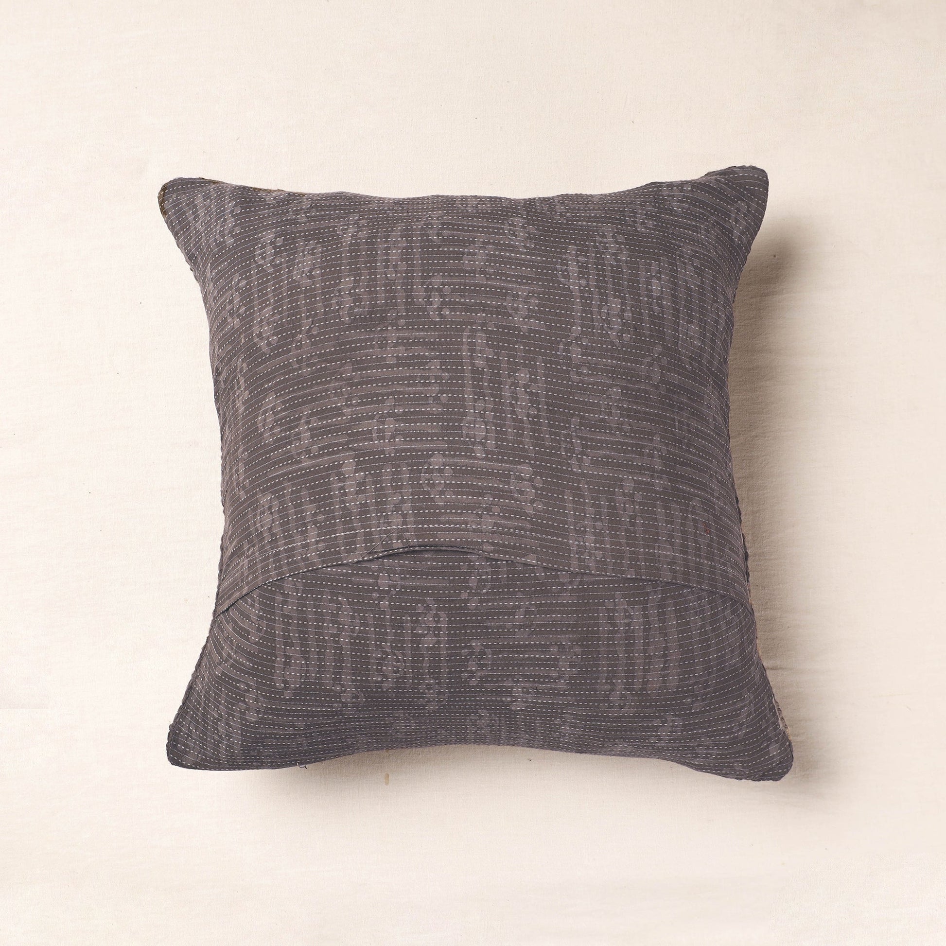 Brown - Bagru Block Printed Jute Cushion Cover (16 x 16 in)