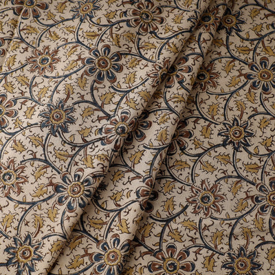 Beige - Pedana Kalamkari Block Printed Cotton Fabric
