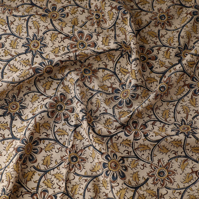 Beige - Pedana Kalamkari Block Printed Cotton Fabric