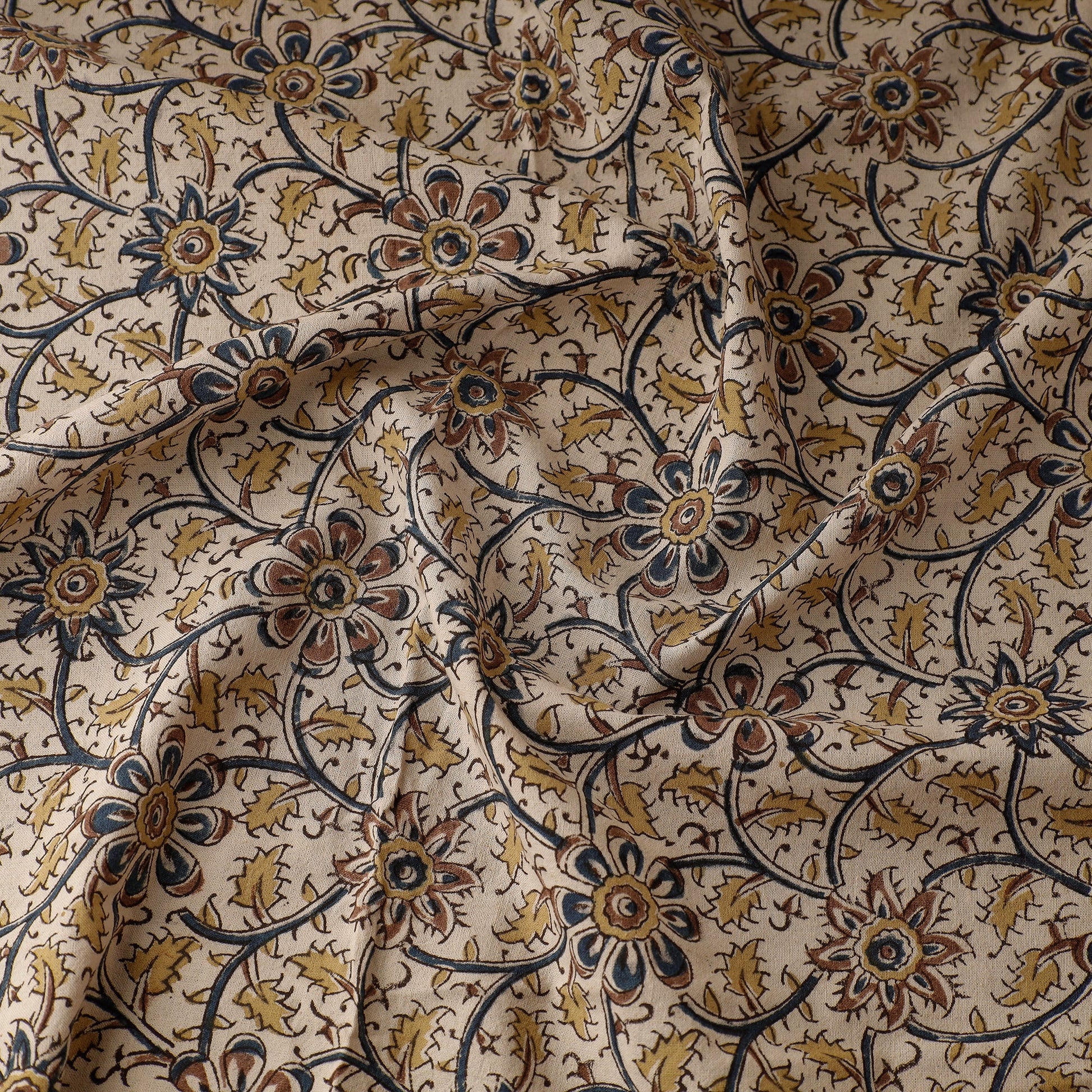 Beige - Pedana Kalamkari Block Printed Cotton Fabric