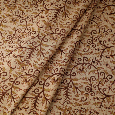 Beige - Pedana Kalamkari Block Printed Cotton Fabric