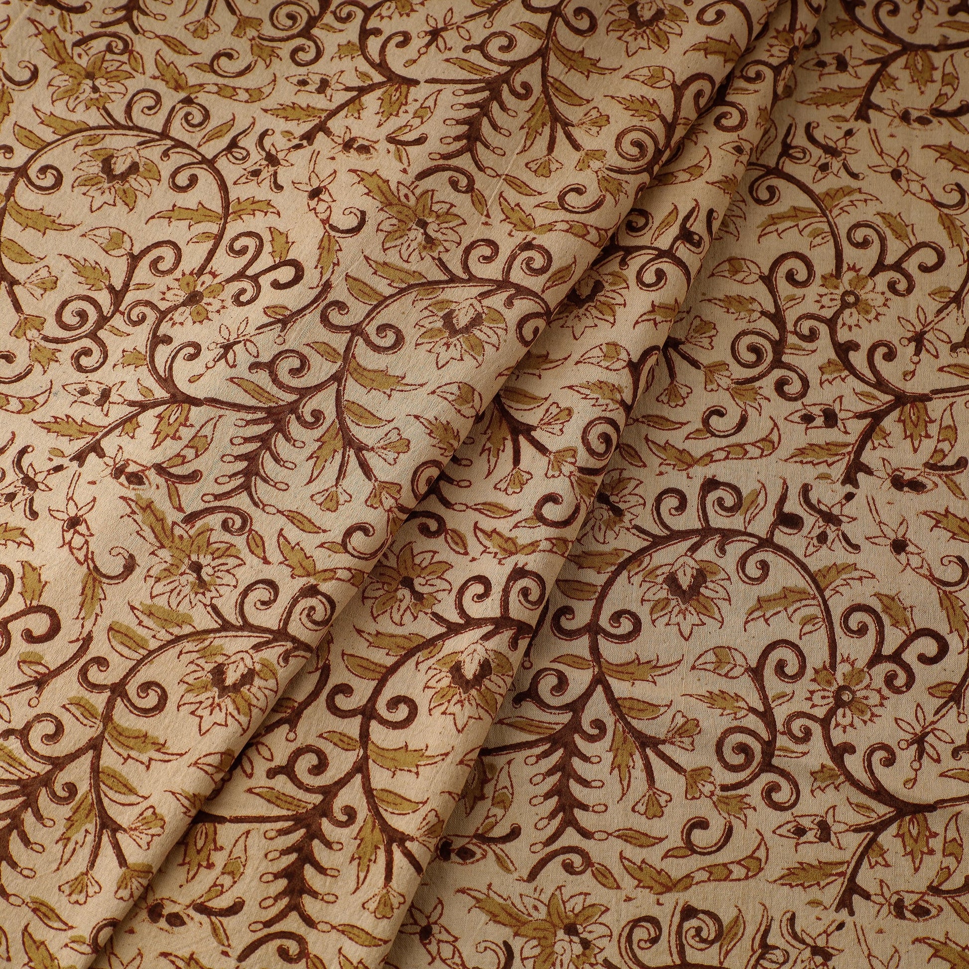 Beige - Pedana Kalamkari Block Printed Cotton Fabric
