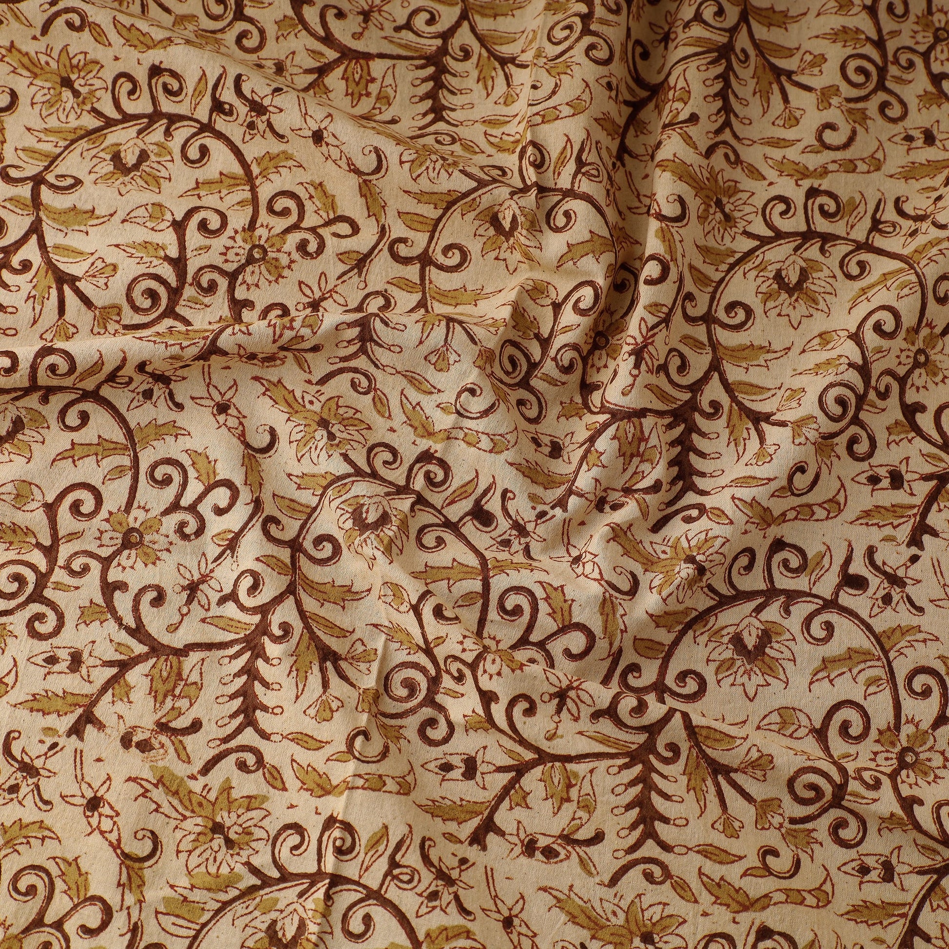 Beige - Pedana Kalamkari Block Printed Cotton Fabric