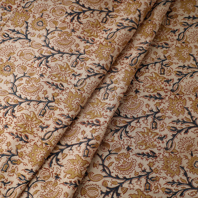 Beige  - Pedana Kalamkari Block Printed Cotton Fabric