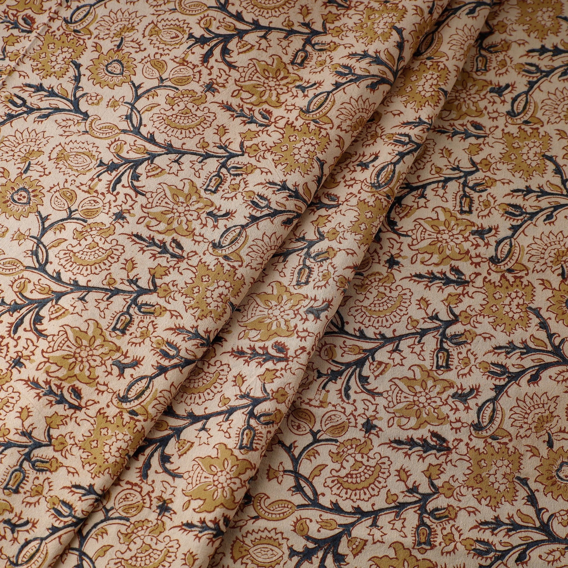 Beige  - Pedana Kalamkari Block Printed Cotton Fabric