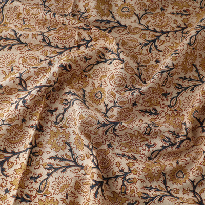 Beige  - Pedana Kalamkari Block Printed Cotton Fabric