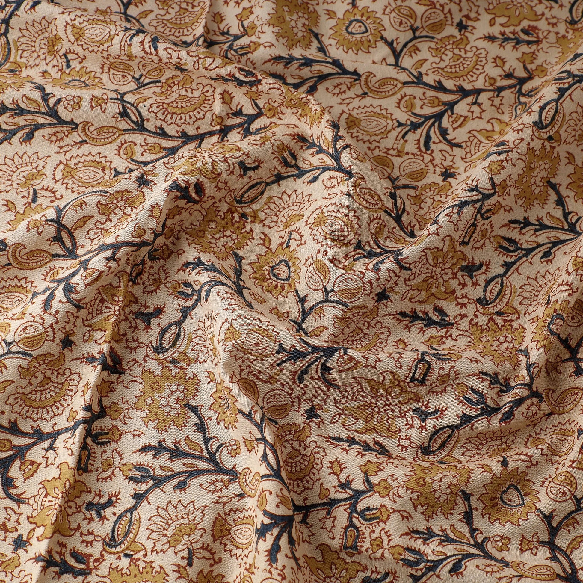 Beige  - Pedana Kalamkari Block Printed Cotton Fabric