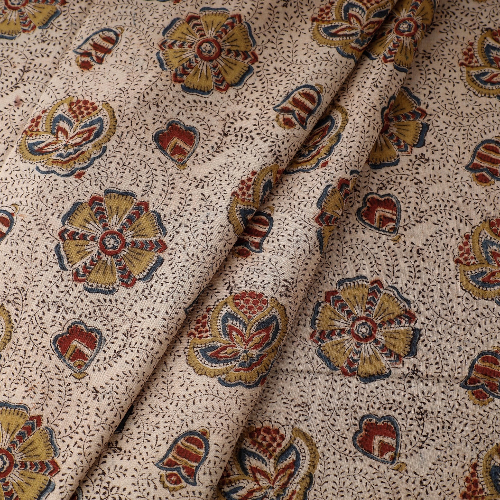 Beige - Pedana Kalamkari Block Printed Cotton Fabric