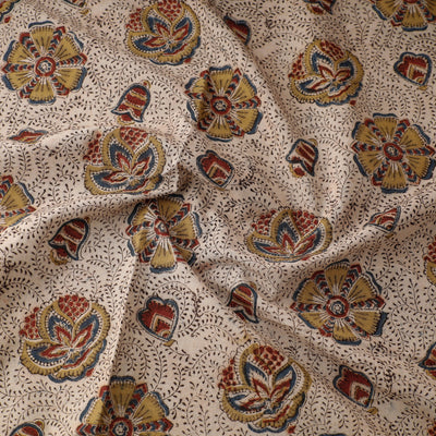 Beige - Pedana Kalamkari Block Printed Cotton Fabric
