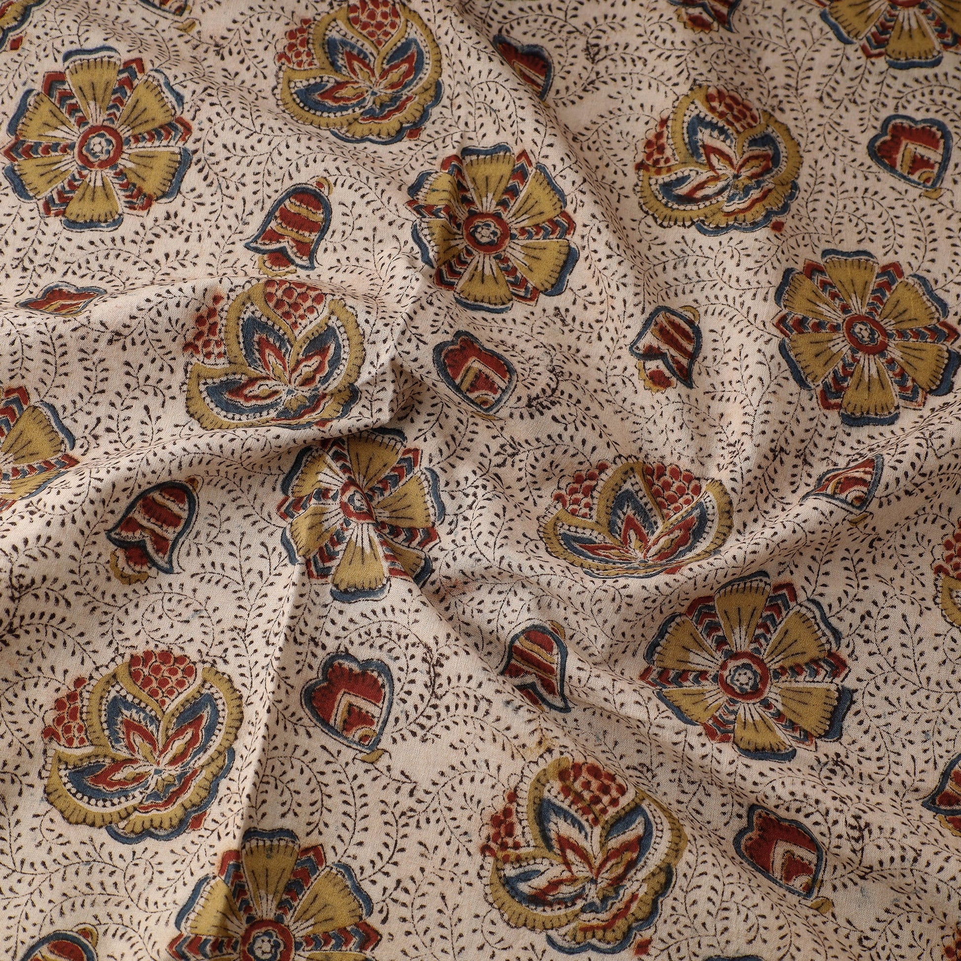 Beige - Pedana Kalamkari Block Printed Cotton Fabric