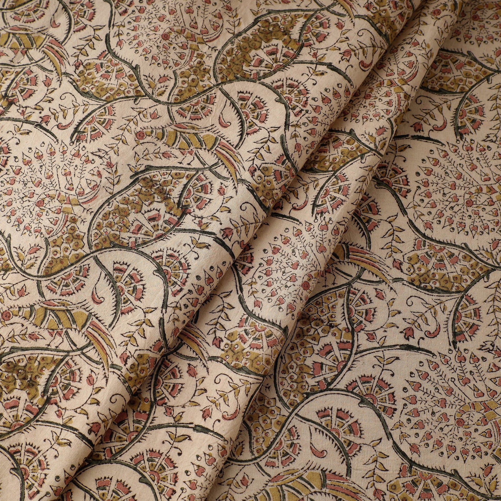 Beige - Pedana Kalamkari Block Printing Cotton Fabric