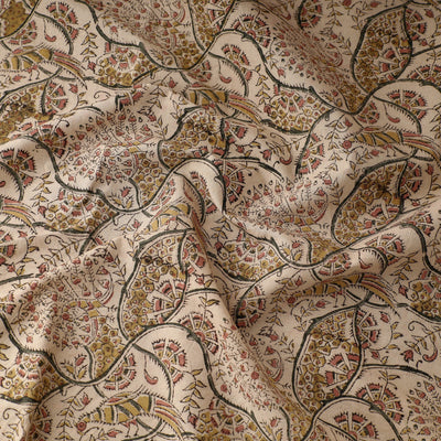 Beige - Pedana Kalamkari Block Printing Cotton Fabric
