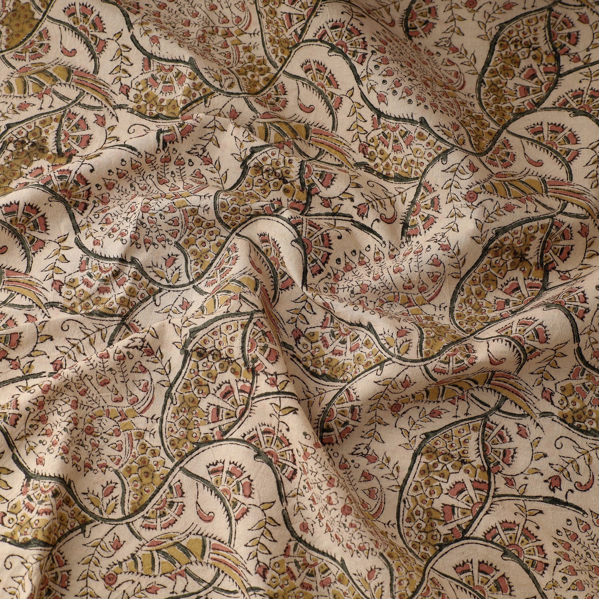 Beige - Pedana Kalamkari Block Printing Cotton Fabric