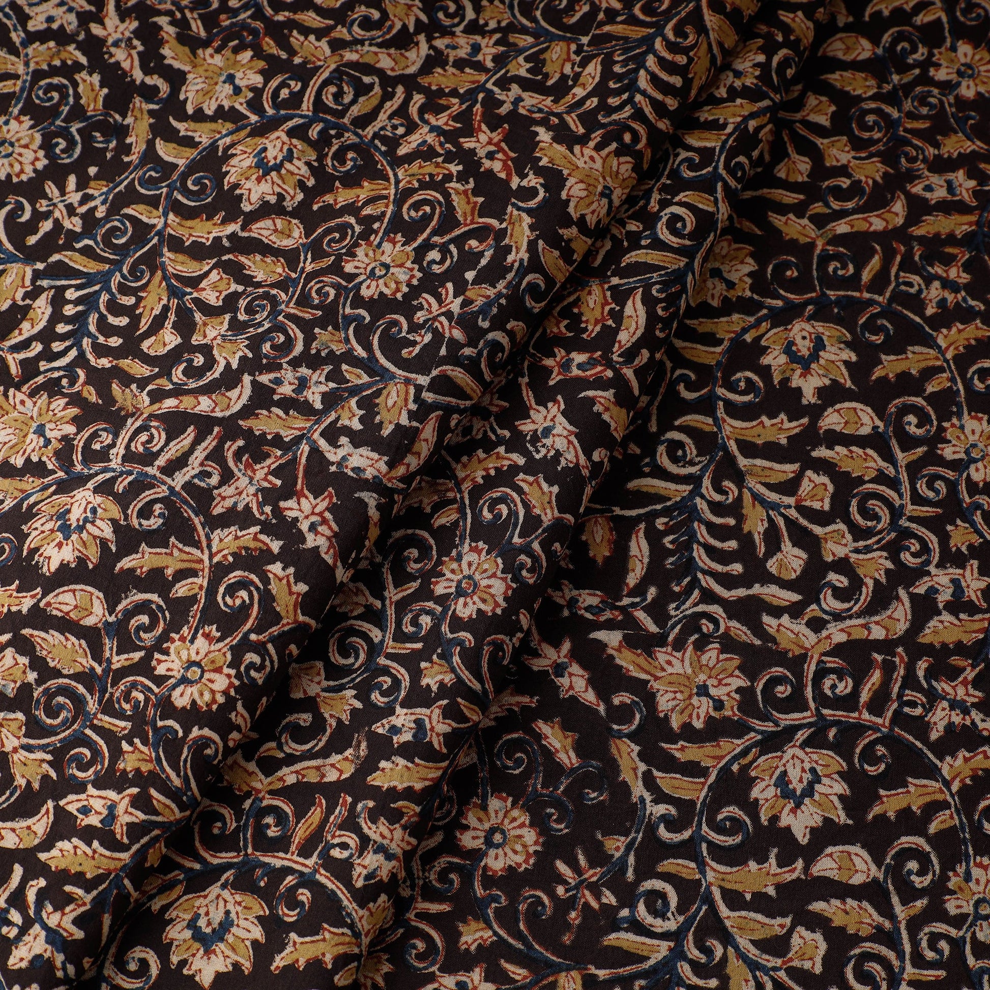 Black - Pedana Kalamkari Block Printed Cotton Fabric 11