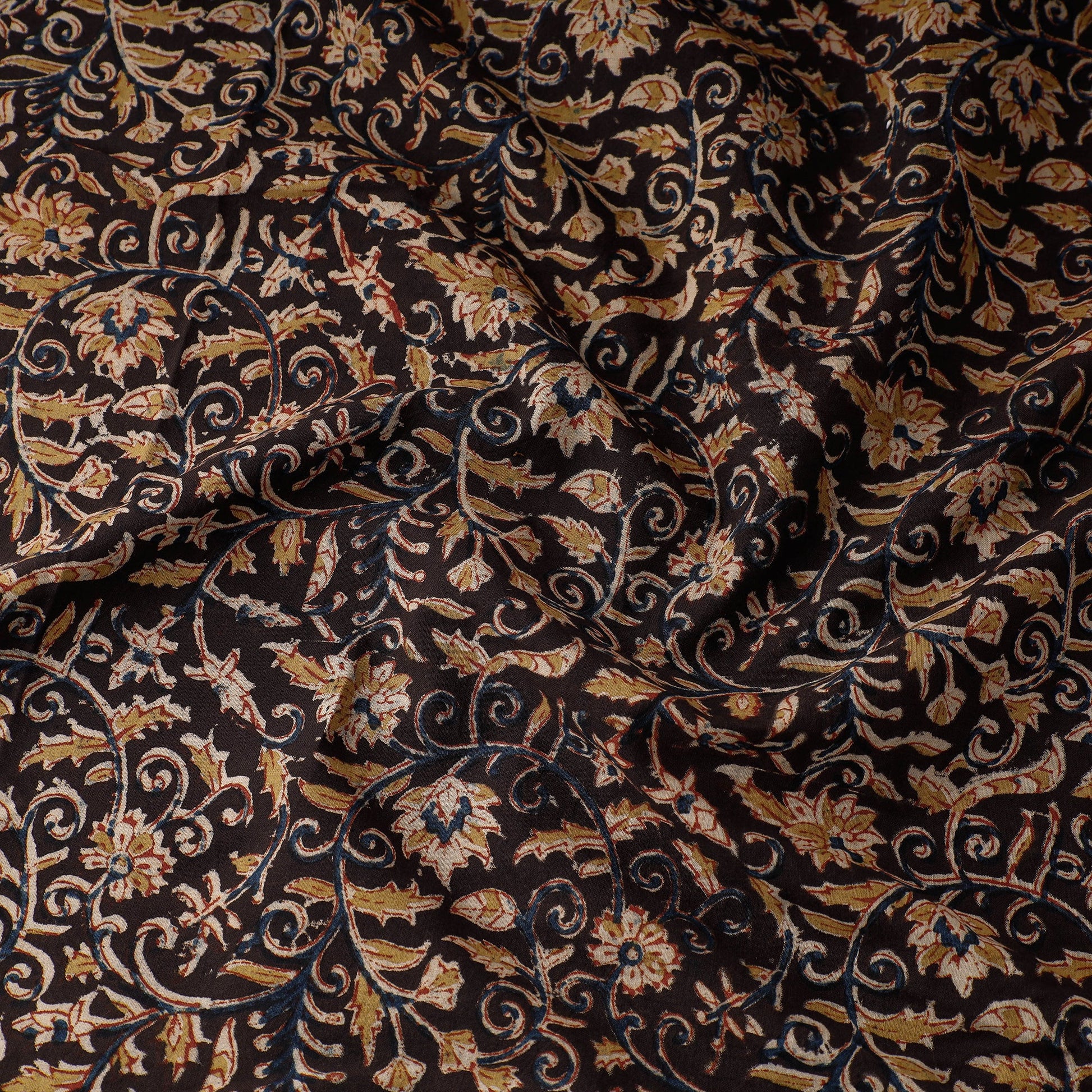 Black - Pedana Kalamkari Block Printed Cotton Fabric 11