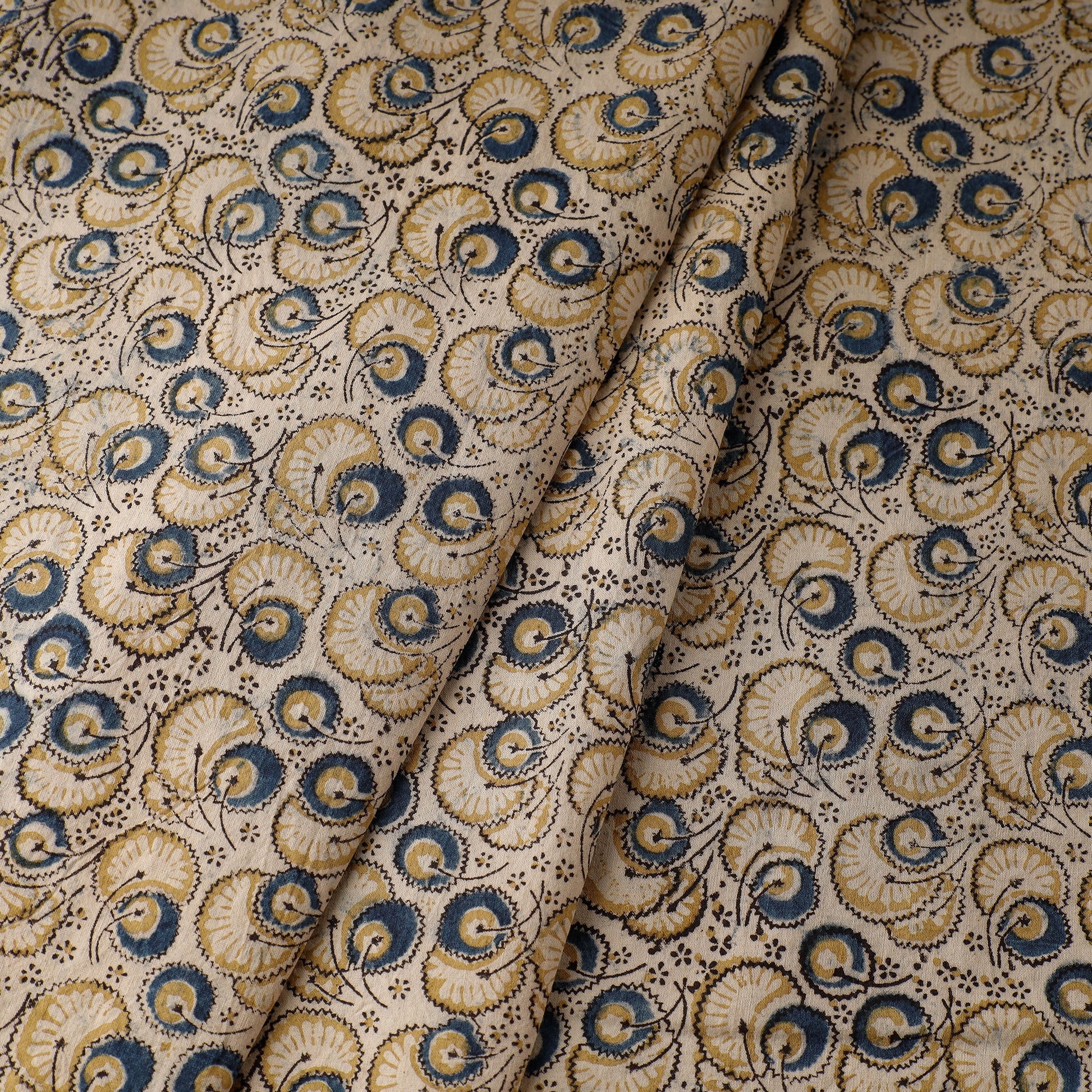 Beige - Pedana Kalamkari Block Printed Cotton Fabric
