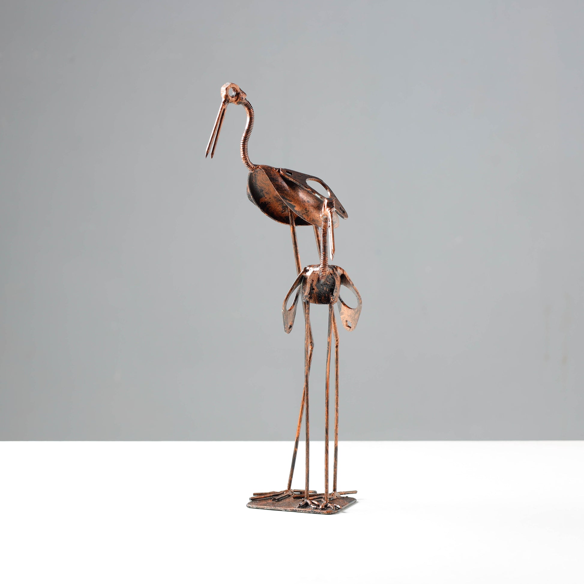 Bird Crane Mother & Child - Handmade Recycled Metal Sculpture by Debabrata Ruidas
