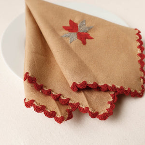 Brown - Phulkari Embroidery Reversible Plain Handloom Cotton Napkin (14 x 14 in)