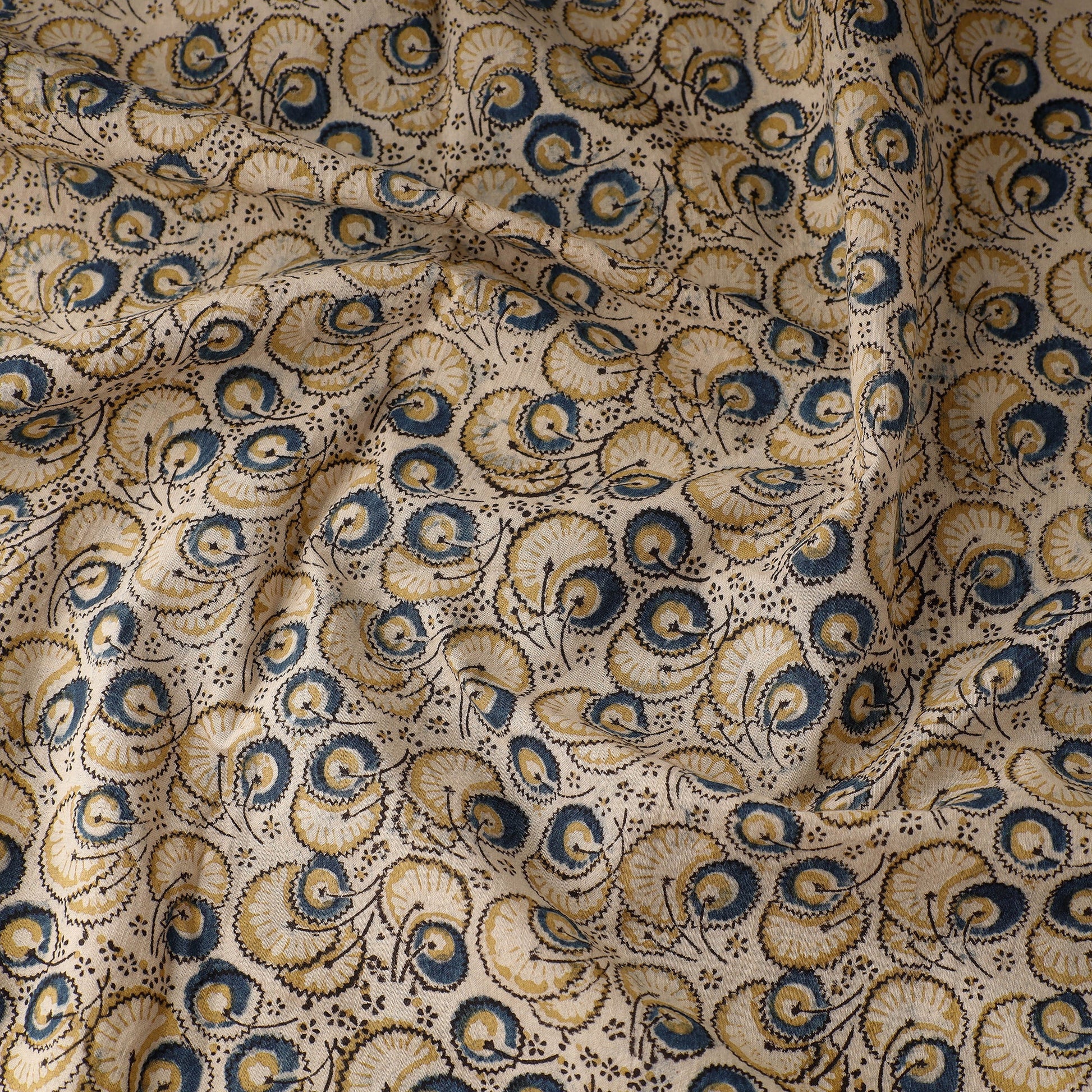 Beige - Pedana Kalamkari Block Printed Cotton Fabric
