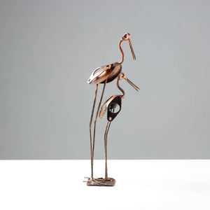 Bird Crane Mother & Child - Handmade Recycled Metal Sculpture by Debabrata Ruidas