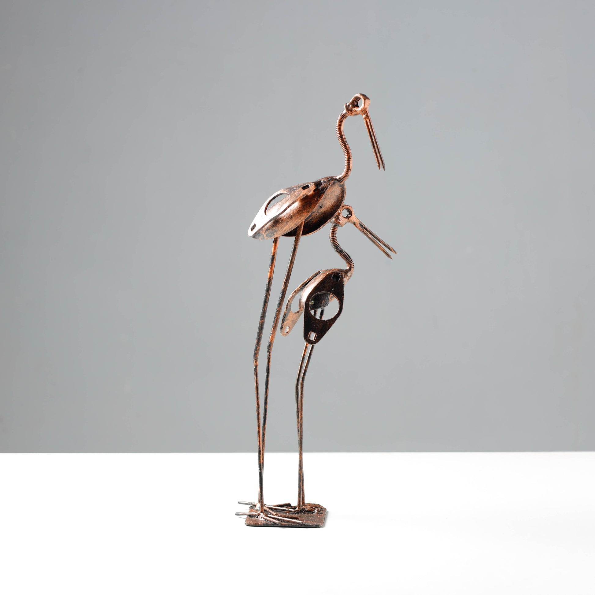 Bird Crane Mother & Child - Handmade Recycled Metal Sculpture by Debabrata Ruidas