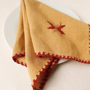 Brown - Phulkari Embroidery Reversible Plain Handloom Cotton Napkin (14 x 14 in)