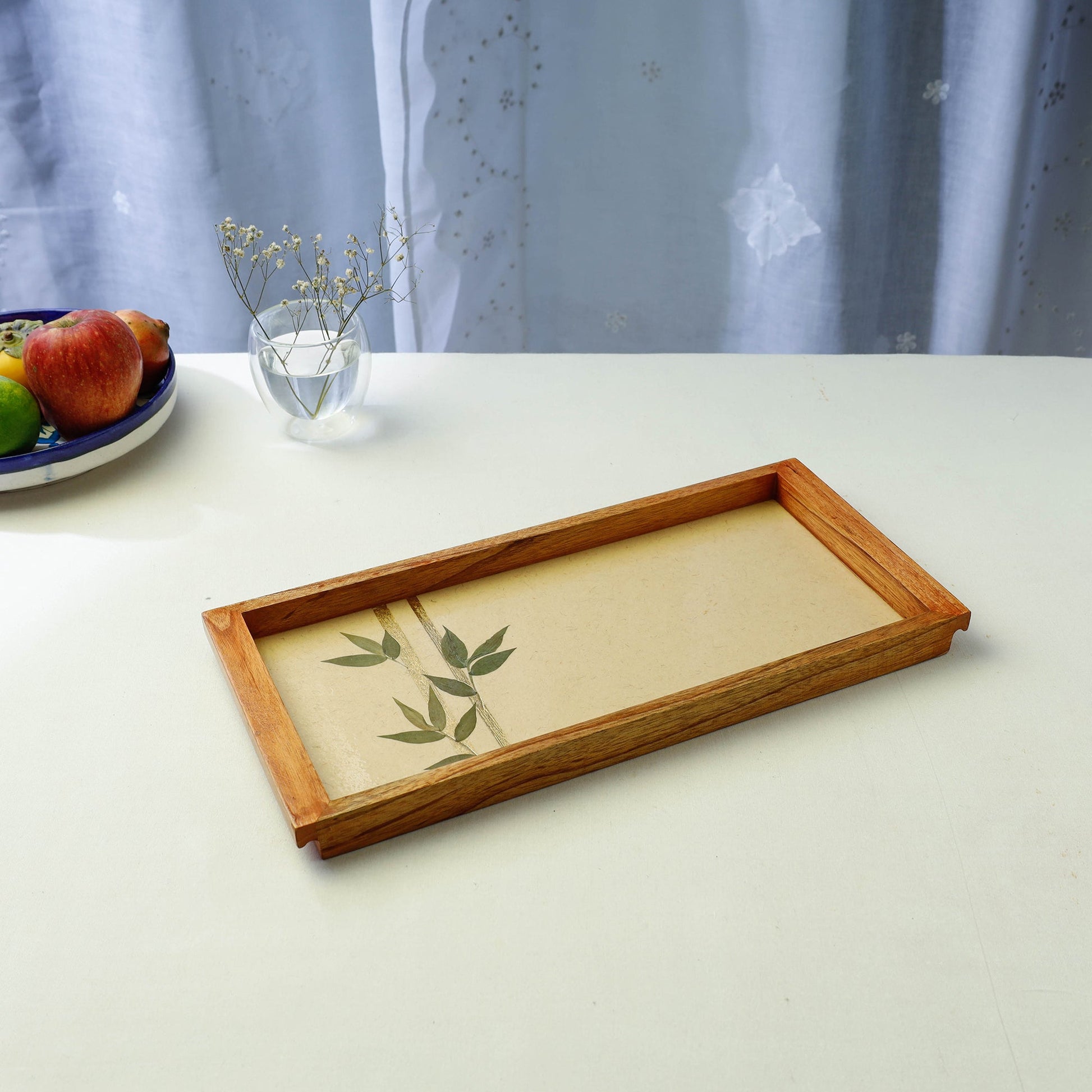 Beige - Bamboo Art Work Wooden Tray (16 x 8 x 1 in)