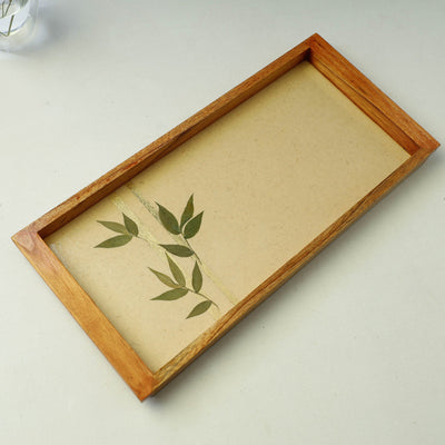 Beige - Bamboo Art Work Wooden Tray (16 x 8 x 1 in)