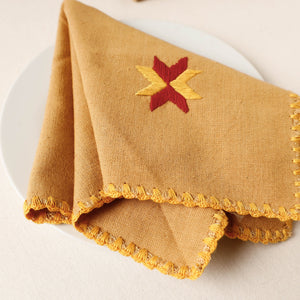 Brown - Phulkari Embroidery Reversible Plain Handloom Cotton Napkin (14 x 14 in)