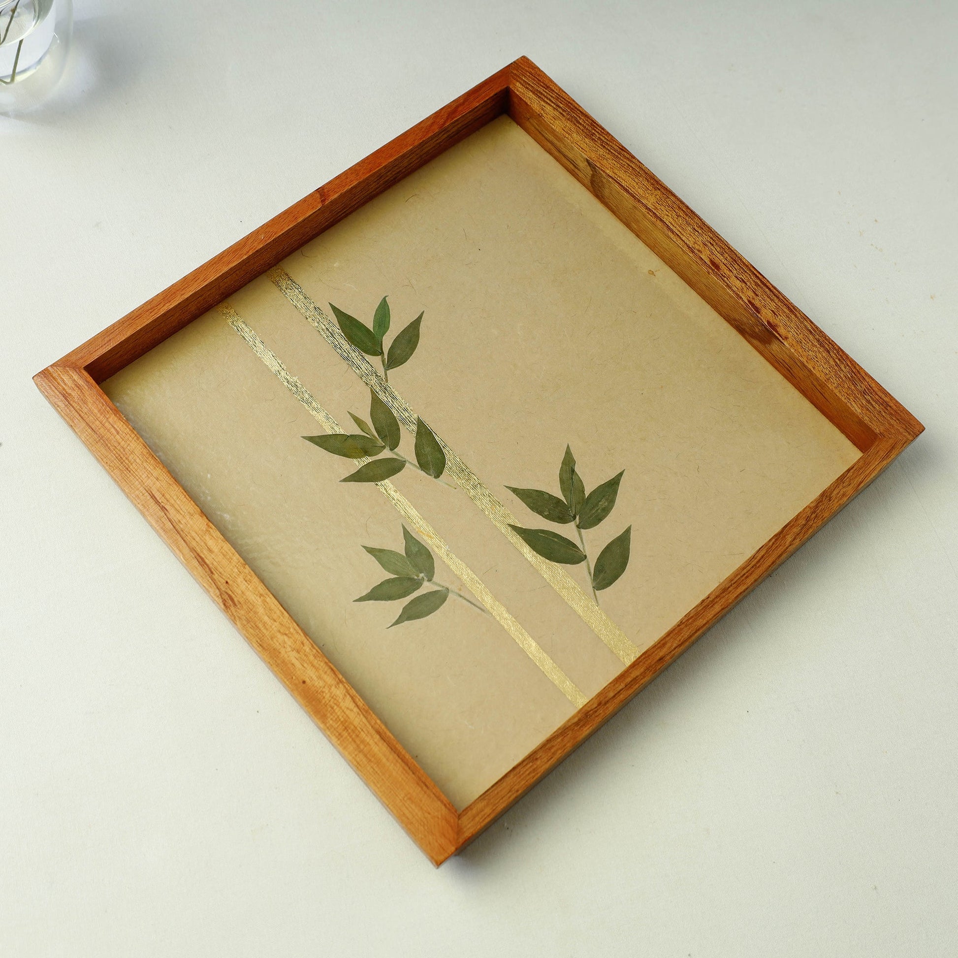Beige - Bamboo Art Work Square Wooden Tray (12 x 11 x 1 in)