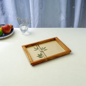 Beige - Bamboo Art Work Wooden Tray (12 x 8 x 1 in)