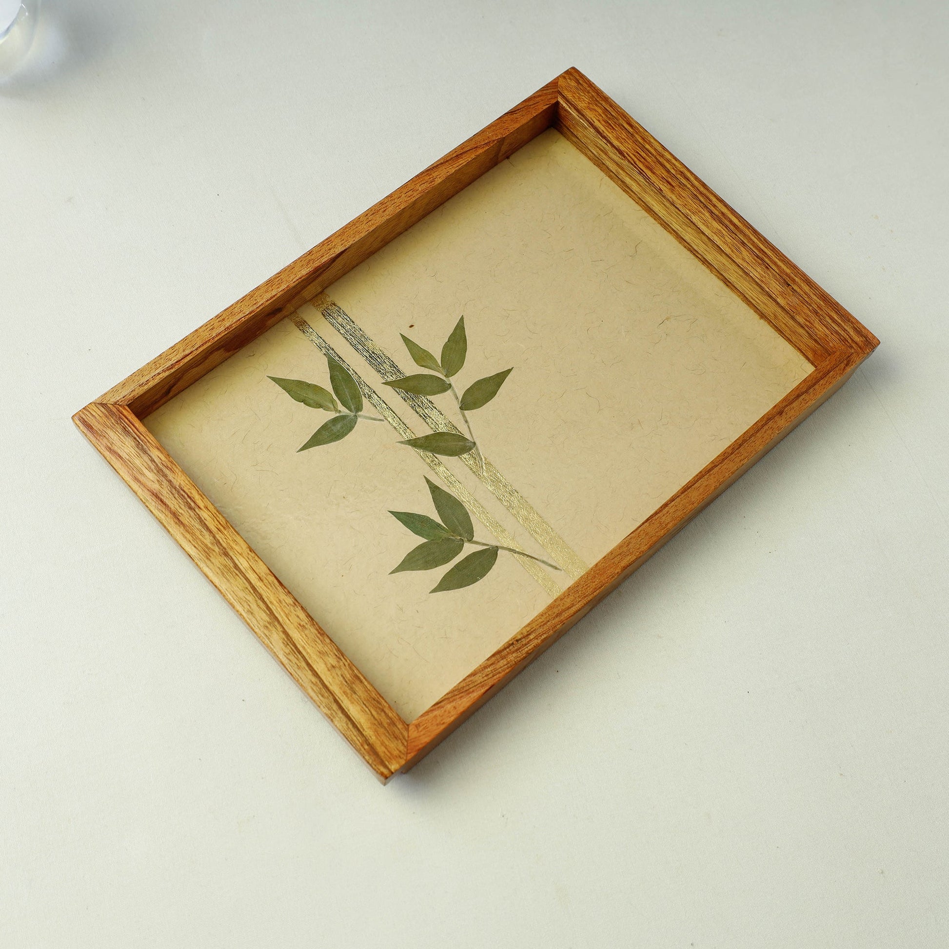 Beige - Bamboo Art Work Wooden Tray (12 x 8 x 1 in)
