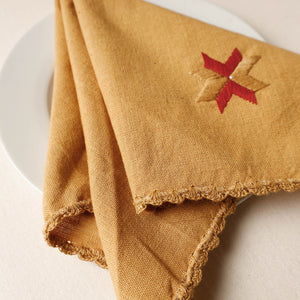 Brown - Phulkari Embroidery Reversible Plain Handloom Cotton Napkin (14 x 14 in)