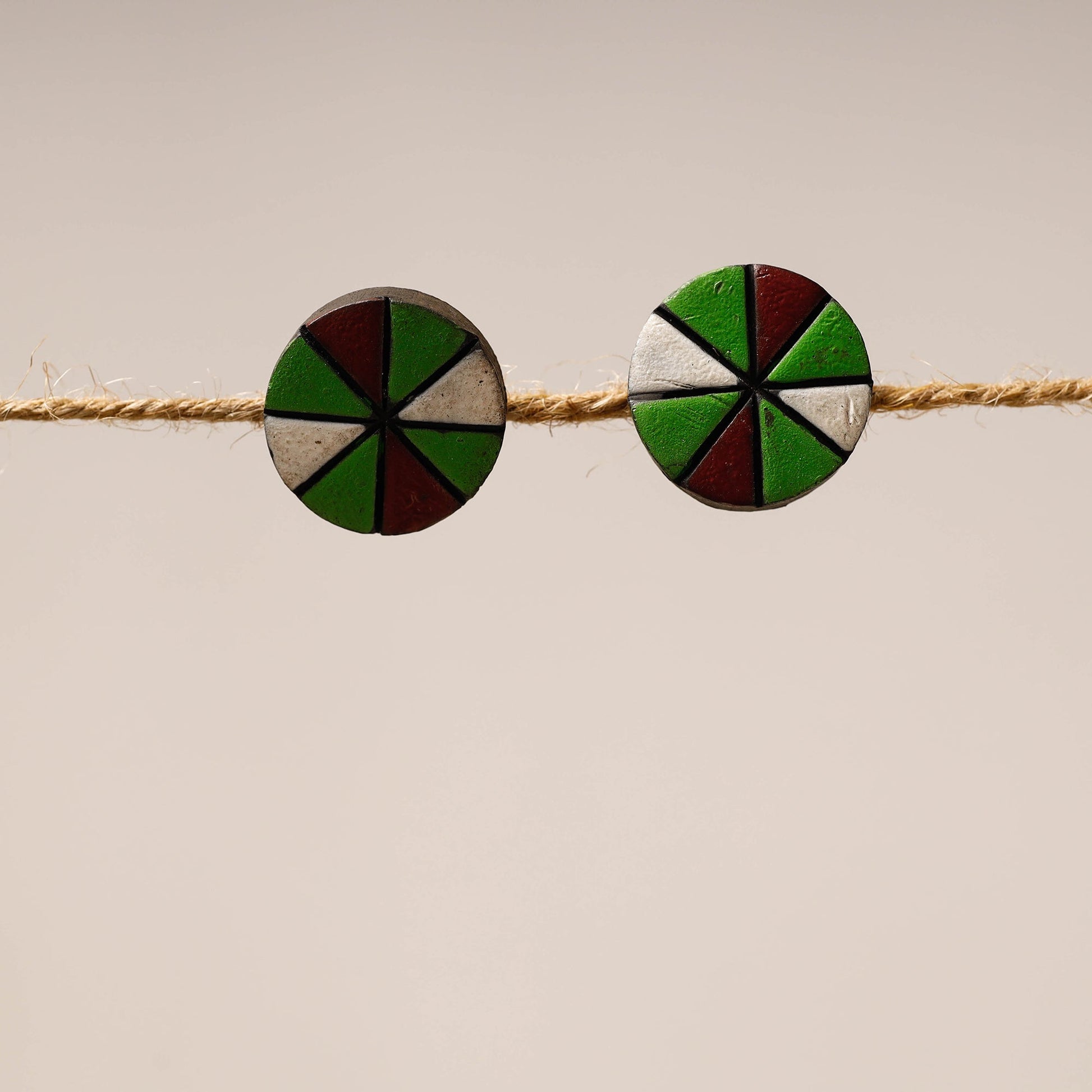 Bishnupur Handpainted Round Shape Terracotta Stud Earrings